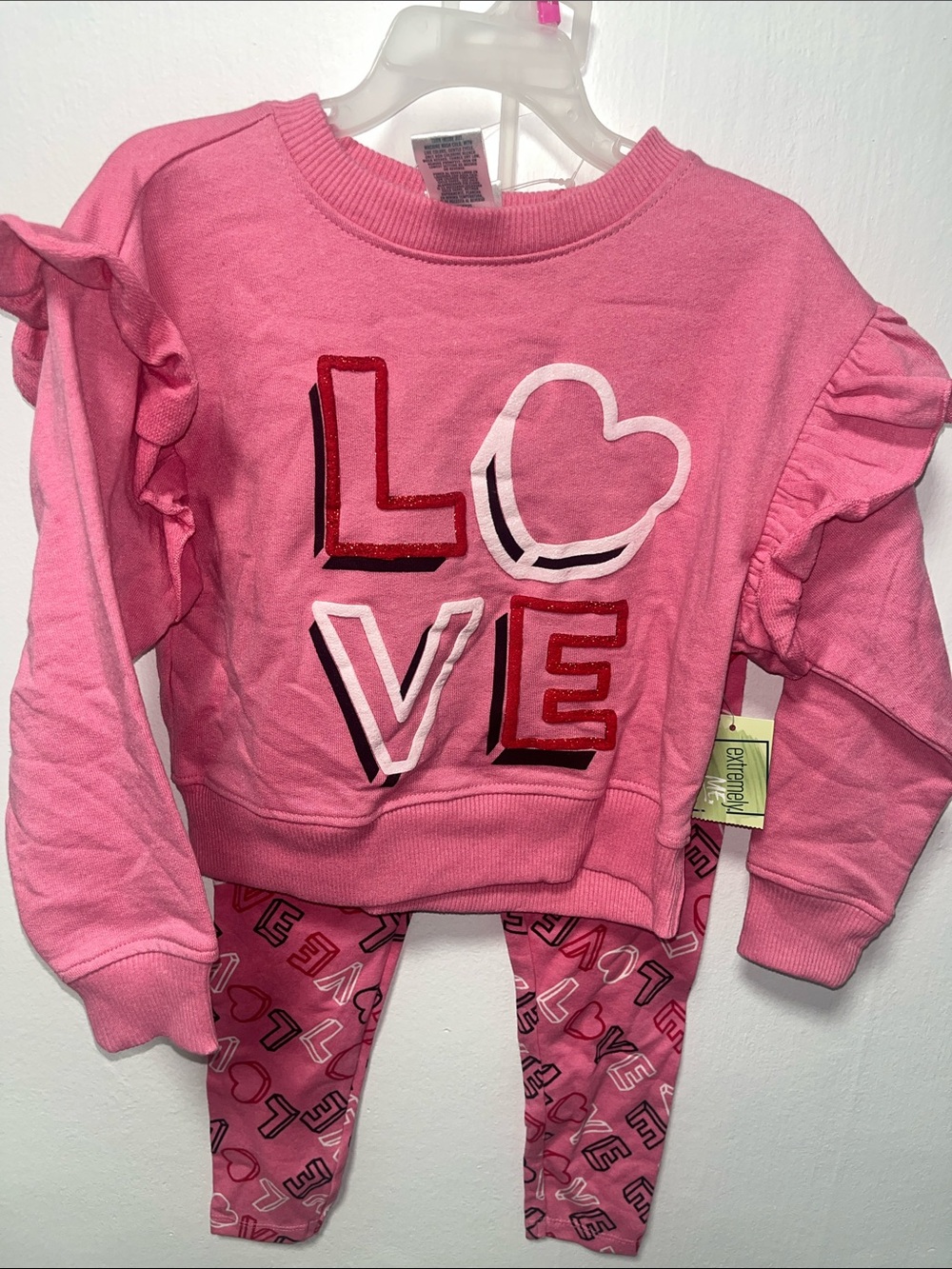 Girls Pink LOVE Ruffle Sleeve Sweatshirt - Cozy Graphic Top
